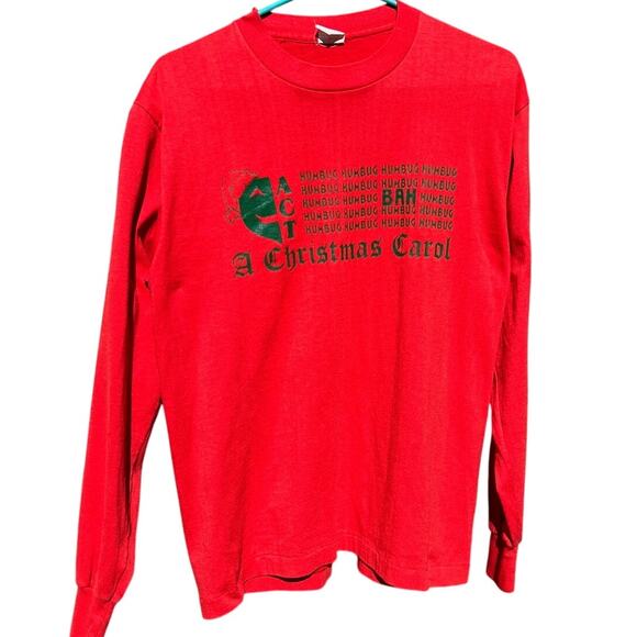 Vintage 90s A Christmas Carol Bah Humbug red long sleeve shirt Size Large - Picture 1 of 4